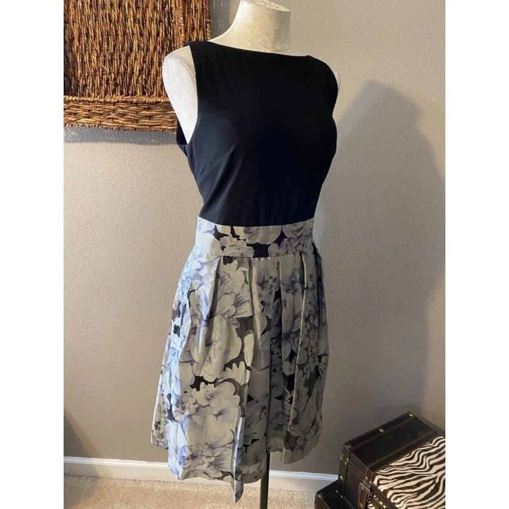 Ralph Lauren Dress Gray Black 12 Stretch V Back A Line Wedding Cruise Party